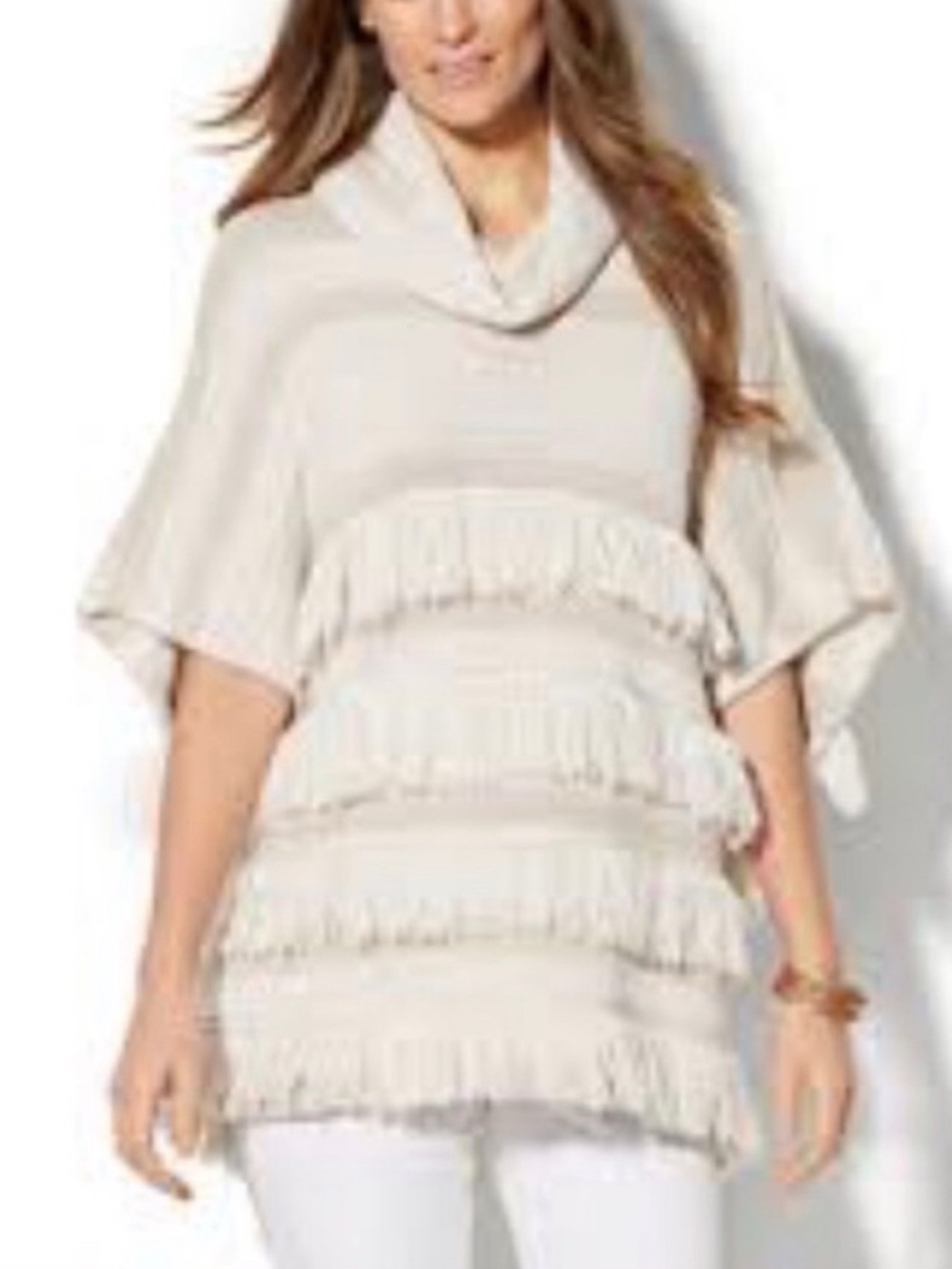 New York & Company oversized, fringed, cowl-neck poncho sweater S/M
